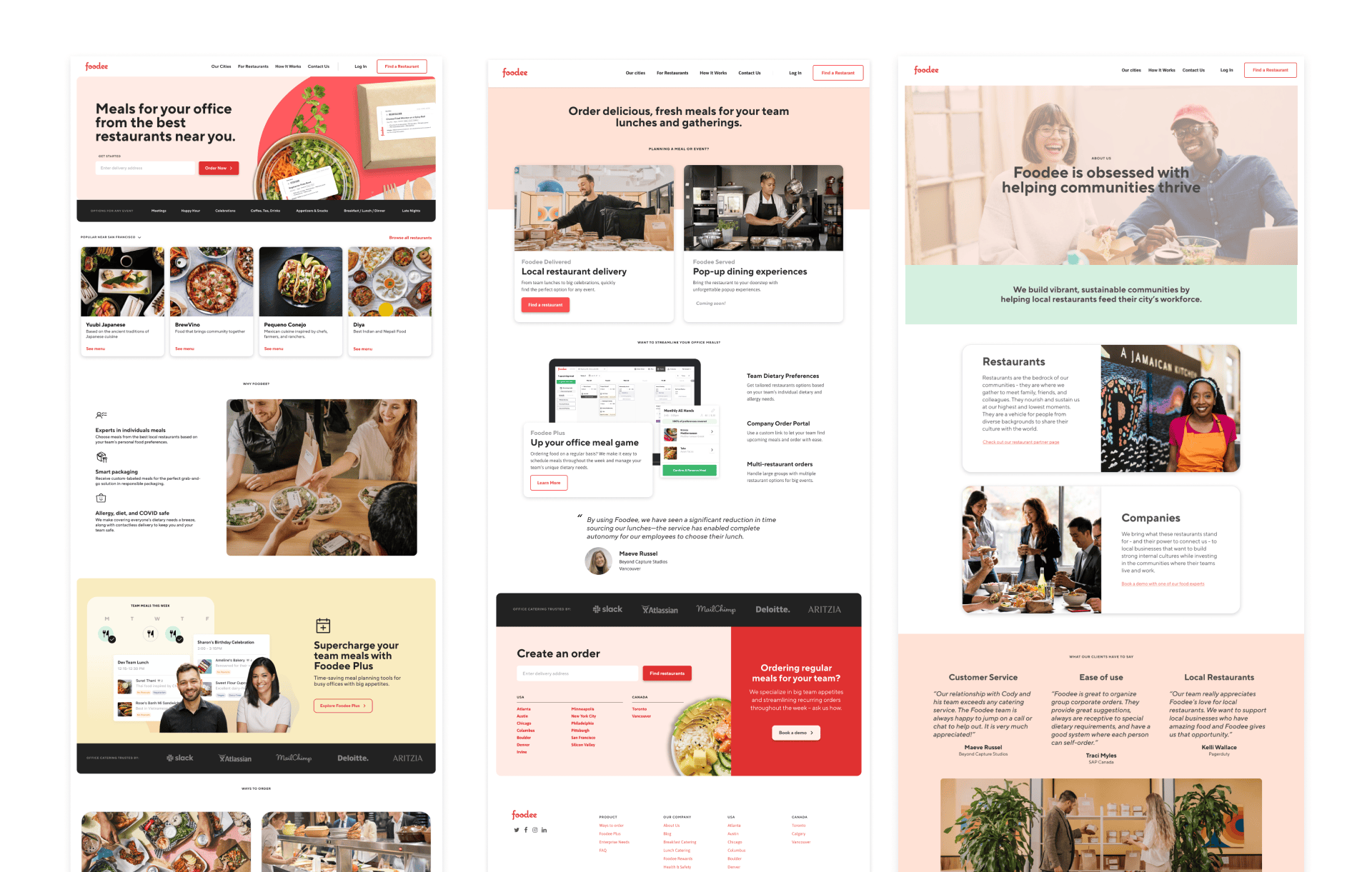Refreshed Foodee marketing website pages using warm colour, food photography, and stronger typography