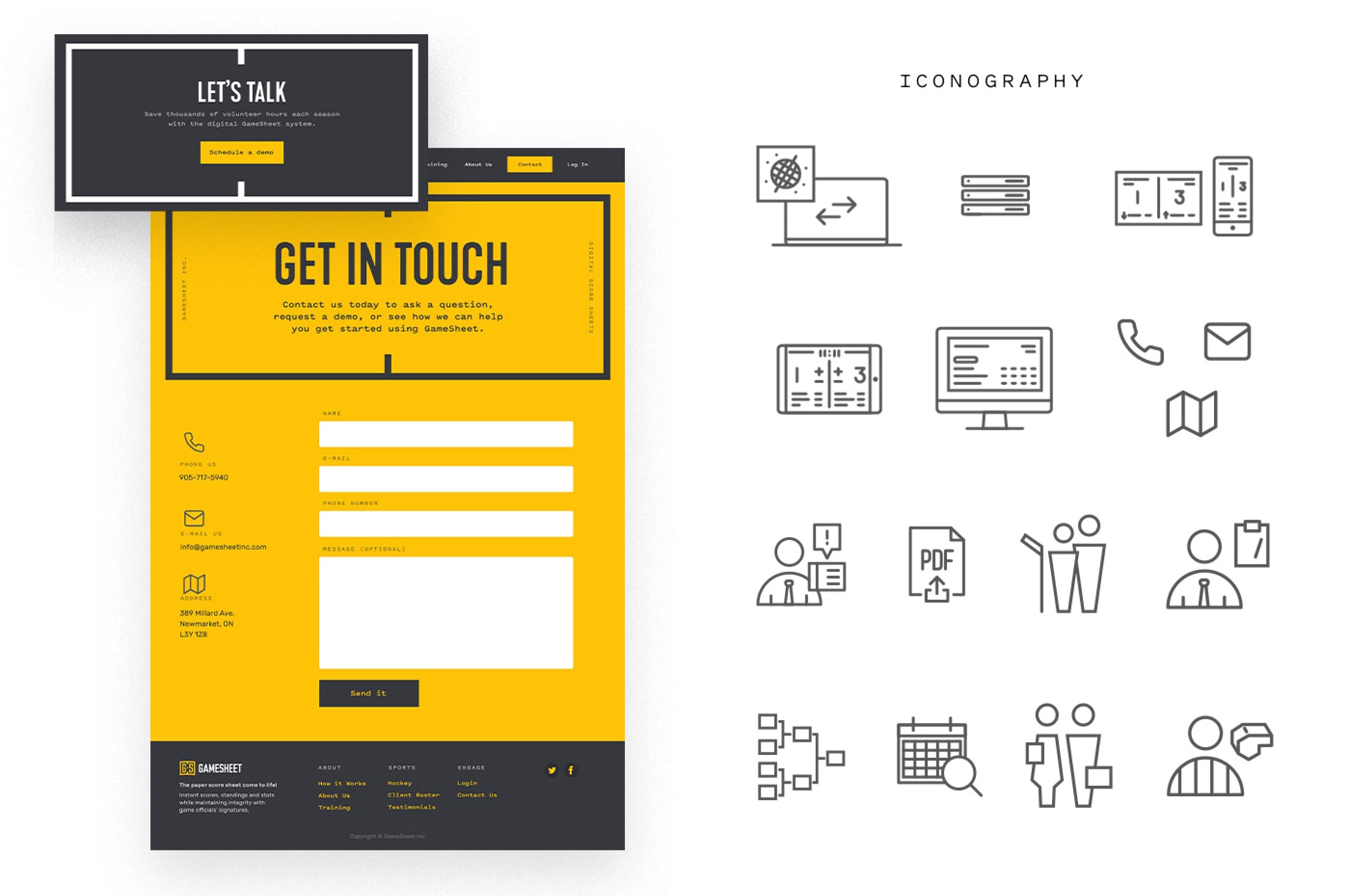 Gamesheet website forms and iconography