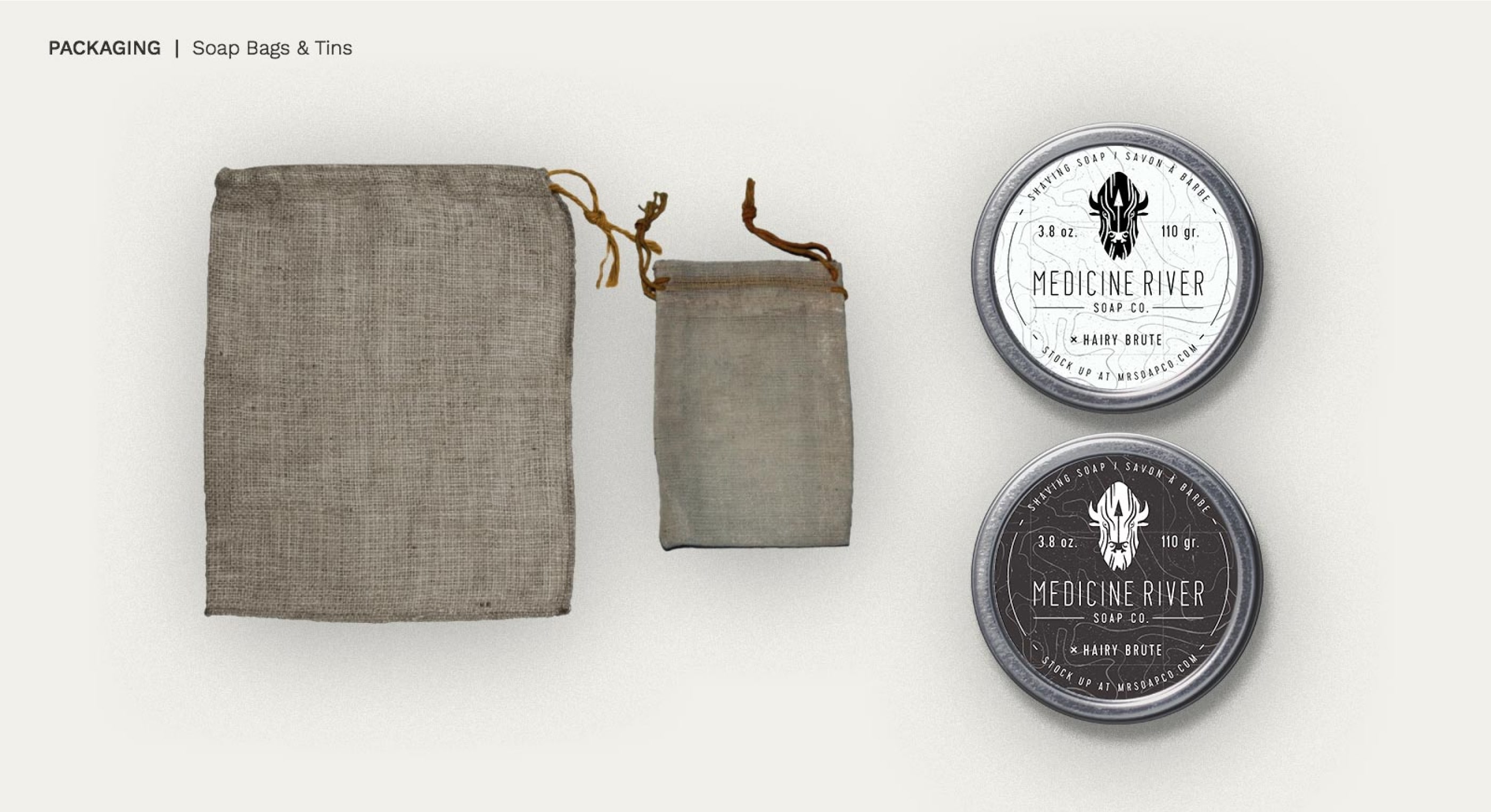 Medicine River Soap Co. kraft bags and balm tins