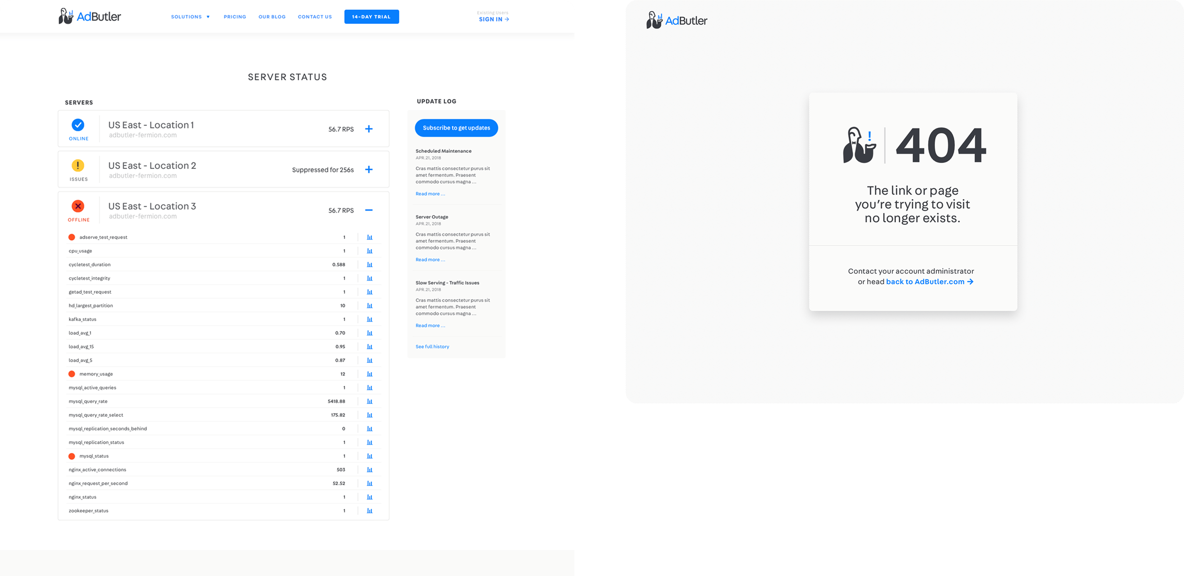 AdButler service status and error page designs