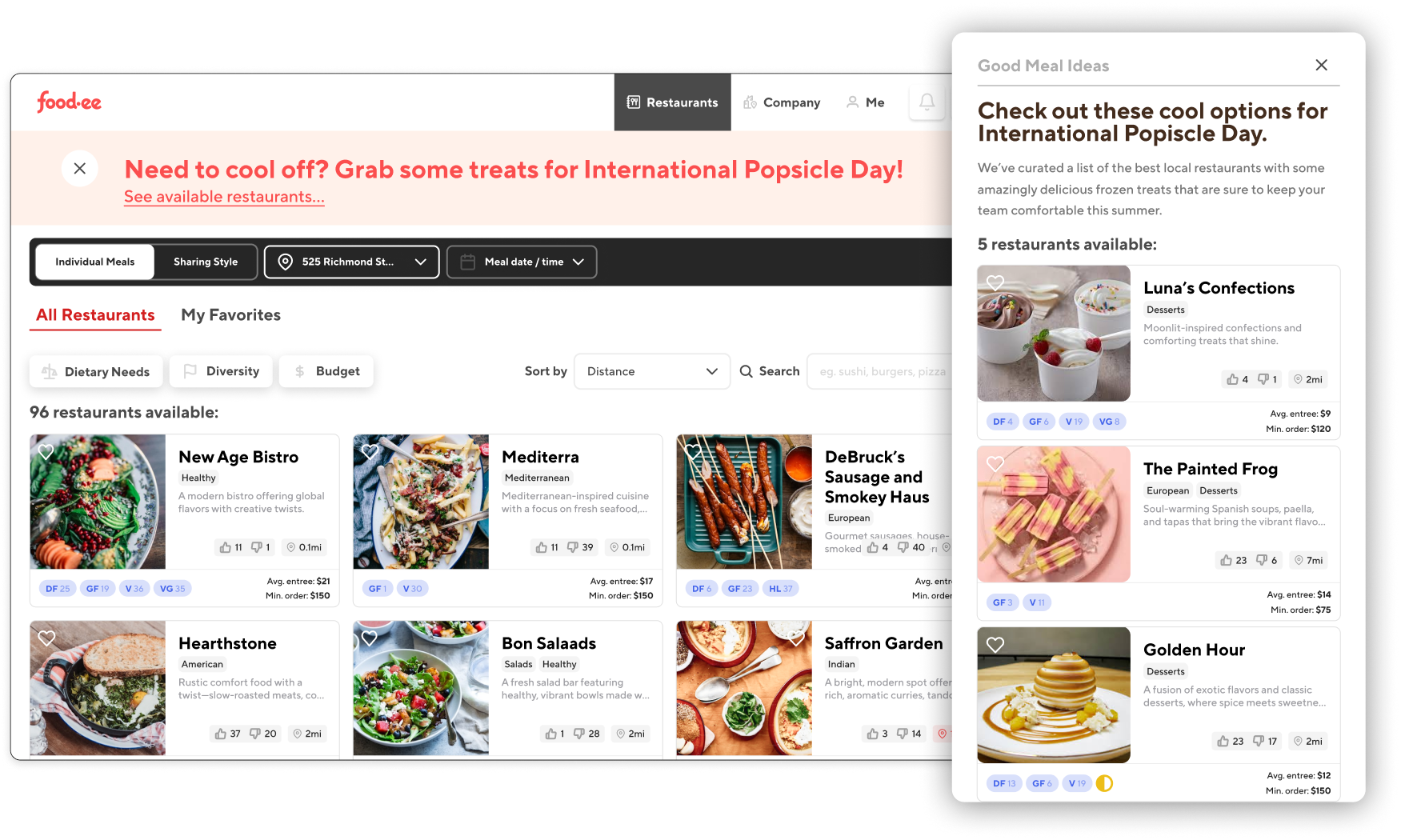 Foodee restaurant suggestions for International Popsicle Day